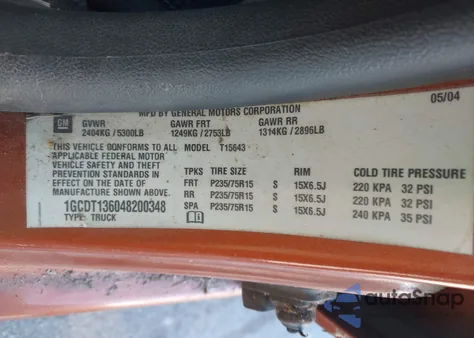 2004 Chevrolet Colorado Ls z USA, uszkodzony, nr VIN 1GCDT136048200348